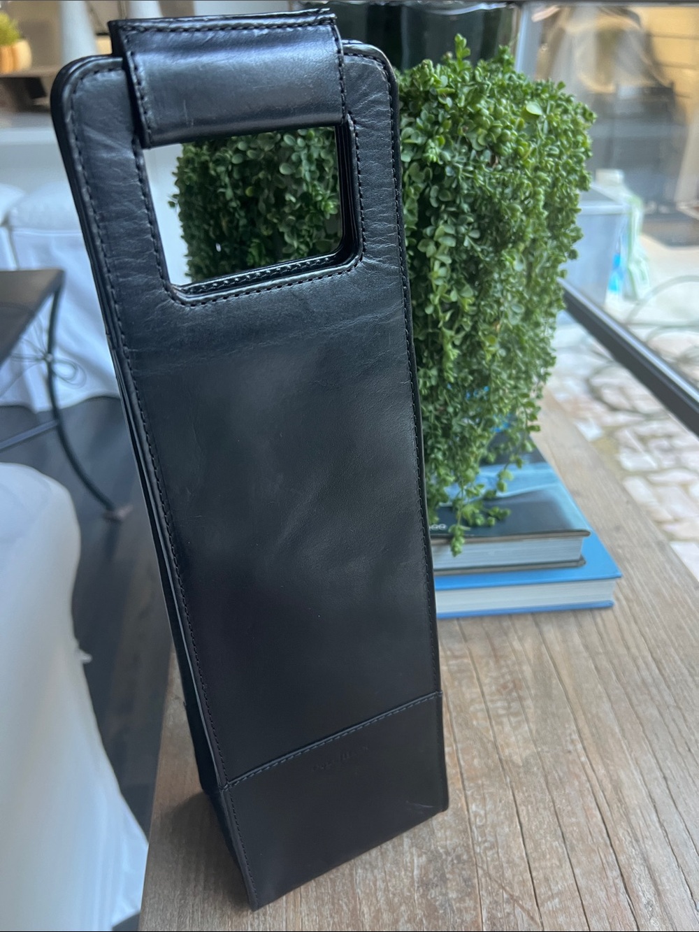 Cole Haan Black Leather Tall Tote Bottle Carrier